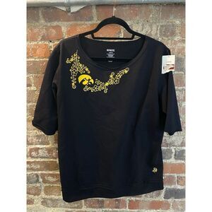 Authentic IOWA HAWKEYES Black Evelyn 3/4 Sleeve with Hawkeye Embroidered Emblem